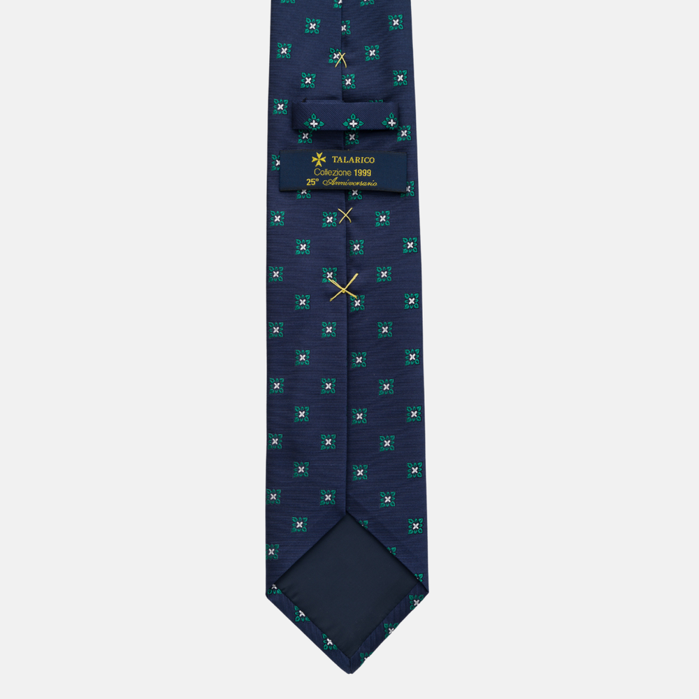 Cravatta Collezione 1999 in Seta Pesante Blu Verde Fantasia Fiori