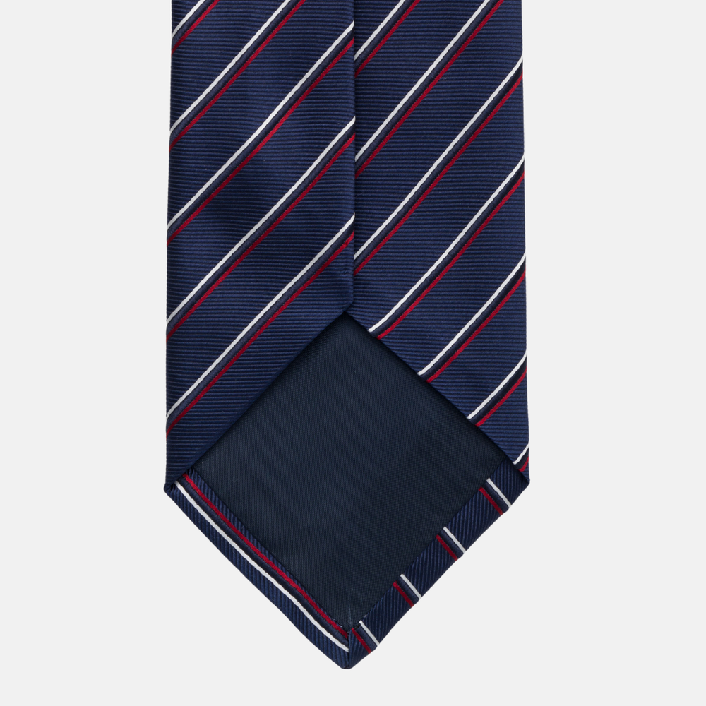 Cravatta Collezione 1999 in Seta Pesante con Righe Sottili, Blu Rosso JD014