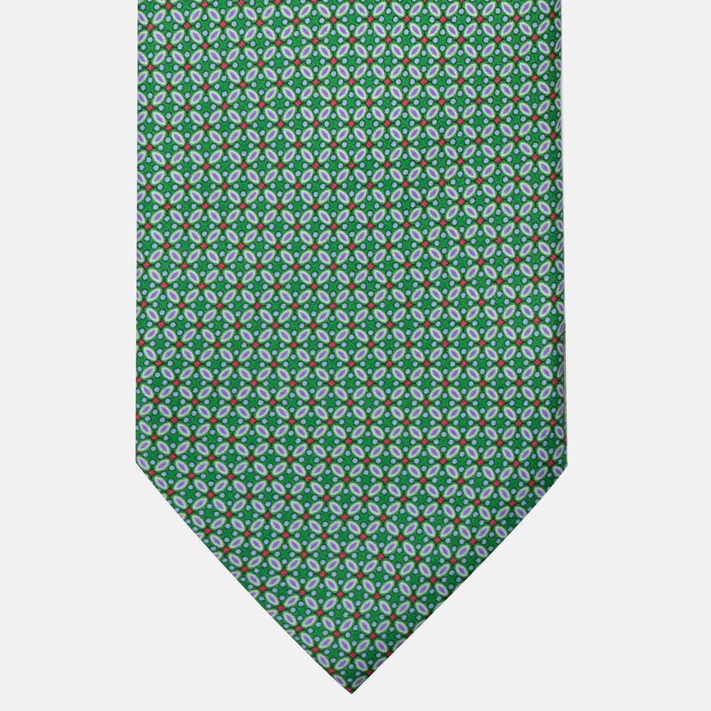 Cravatta 3 Pieghe in Raso Satin Fantasia Floreale, Verde - JA241001-3