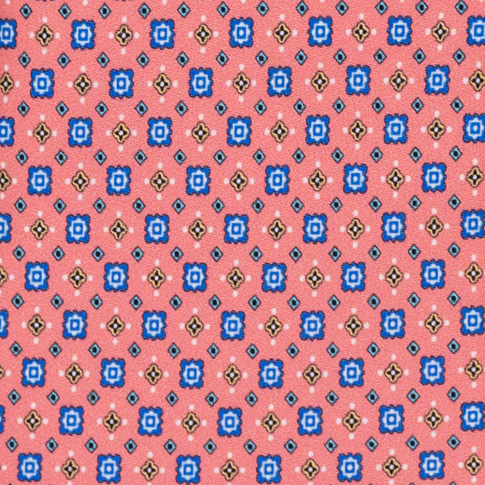 Cravatta 3 Pieghe in Raso Satin Fantasia Geometrica, Fragola - JA241004-3