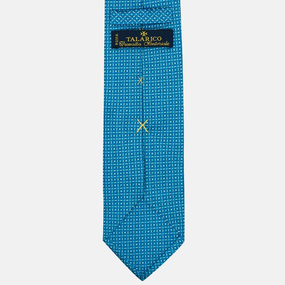 Cravatta 3 Pieghe in Raso Satin Micro Fantasia, Azzurro - JA241003-3
