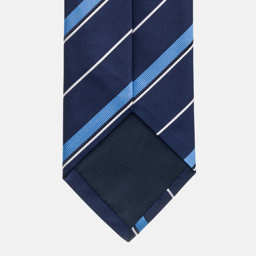 Cravatta Collezione 1999 in Seta Pesante Blu con Righe Celesti JD011