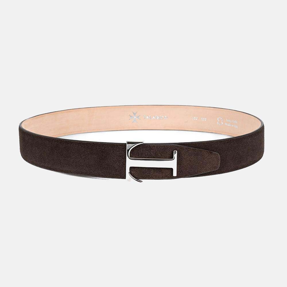 Cintura in Pelle Nabuk Blu con Iconica Fibbia a "T" | Eccellenza Artigianale