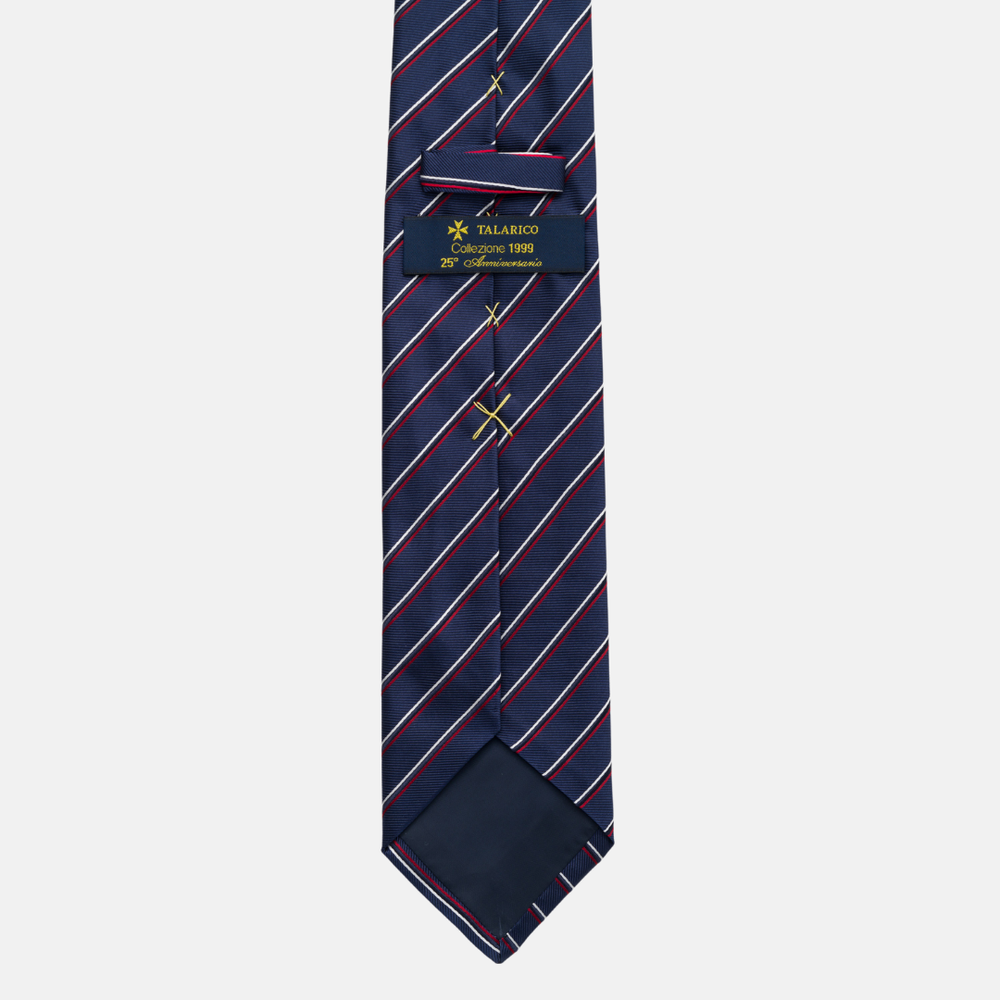 Cravatta Collezione 1999 in Seta Pesante con Righe Sottili, Blu Rosso JD014