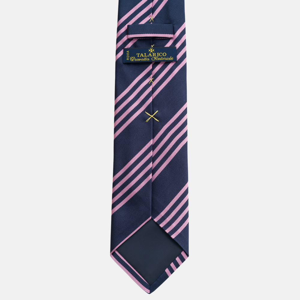 Cravatta  Talarico in Seta jacquard  Regimental Blu Rosa fatta a Mano