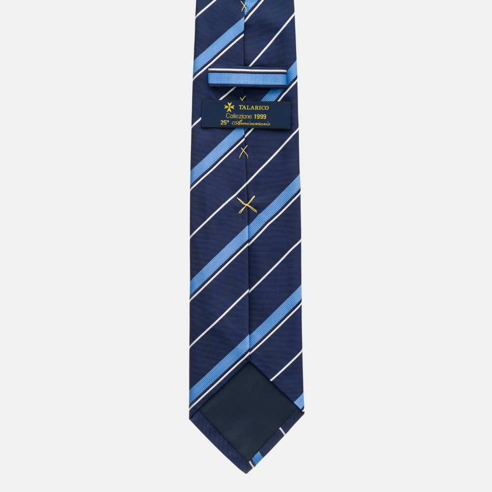 Cravatta Collezione 1999 in Seta Pesante Blu con Righe Celesti JD011