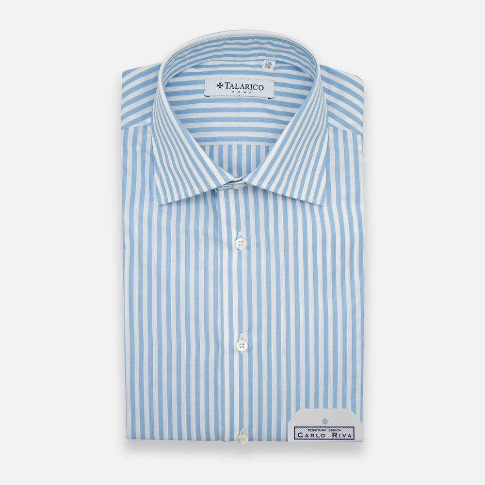 Camicia Talarico in Cotone Popeline Carlo Riva - Bianco e Celeste (TCR101904)
