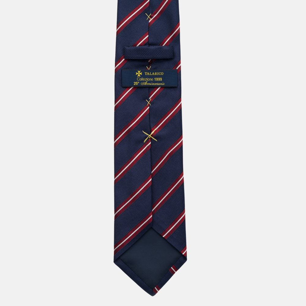 Cravatta Collezione 1999 in Seta Pesante Blu Rosso con Righe Doppie JD05