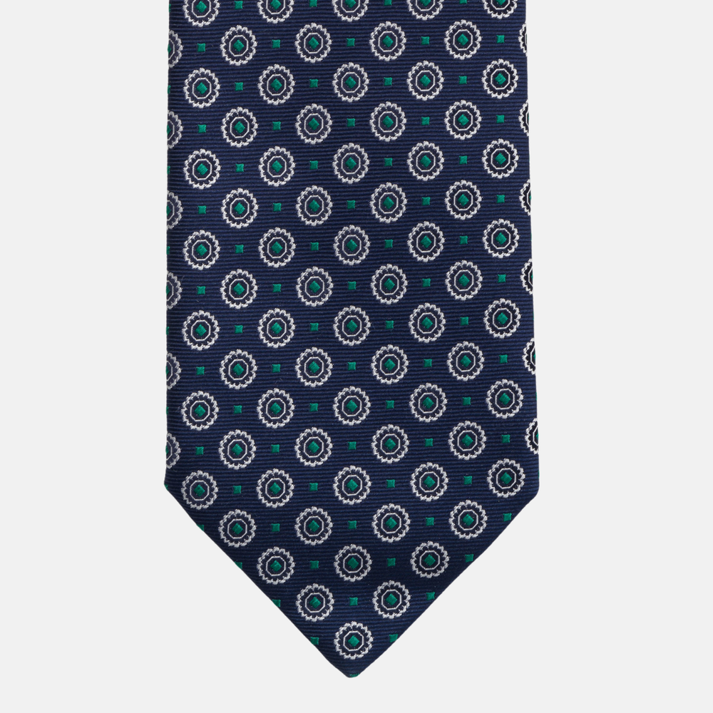 Cravatta Collezione 1999 in Seta Pesante Blu Verde Fantasia Geometrica