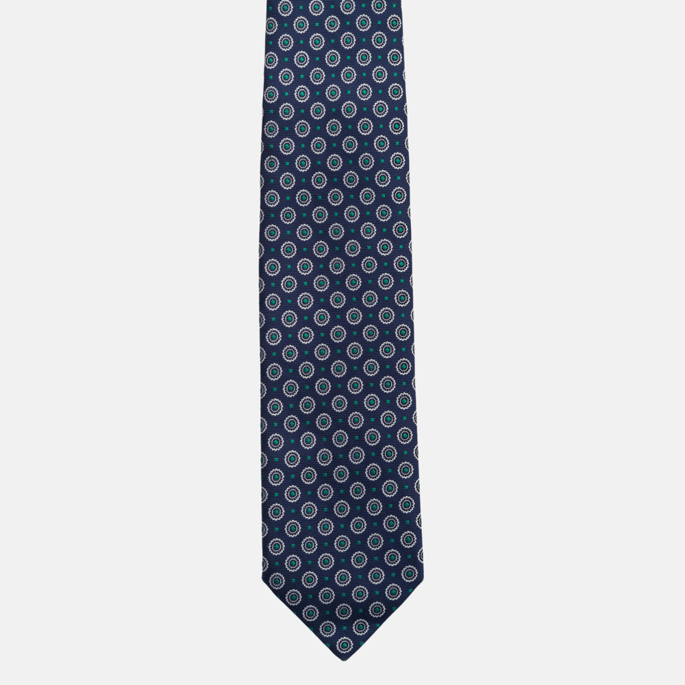 Cravatta Collezione 1999 in Seta Pesante Blu Verde Fantasia Geometrica