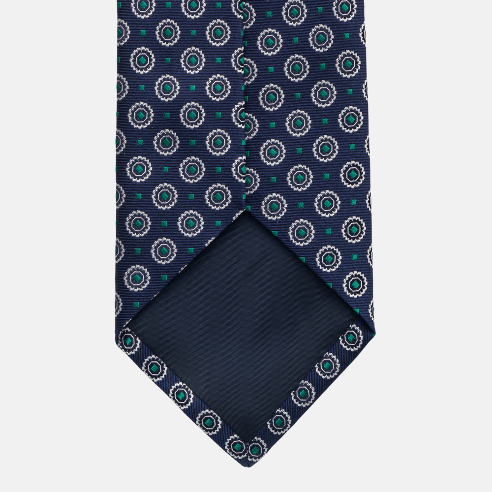 Cravatta Collezione 1999 in Seta Pesante Blu Verde Fantasia Geometrica