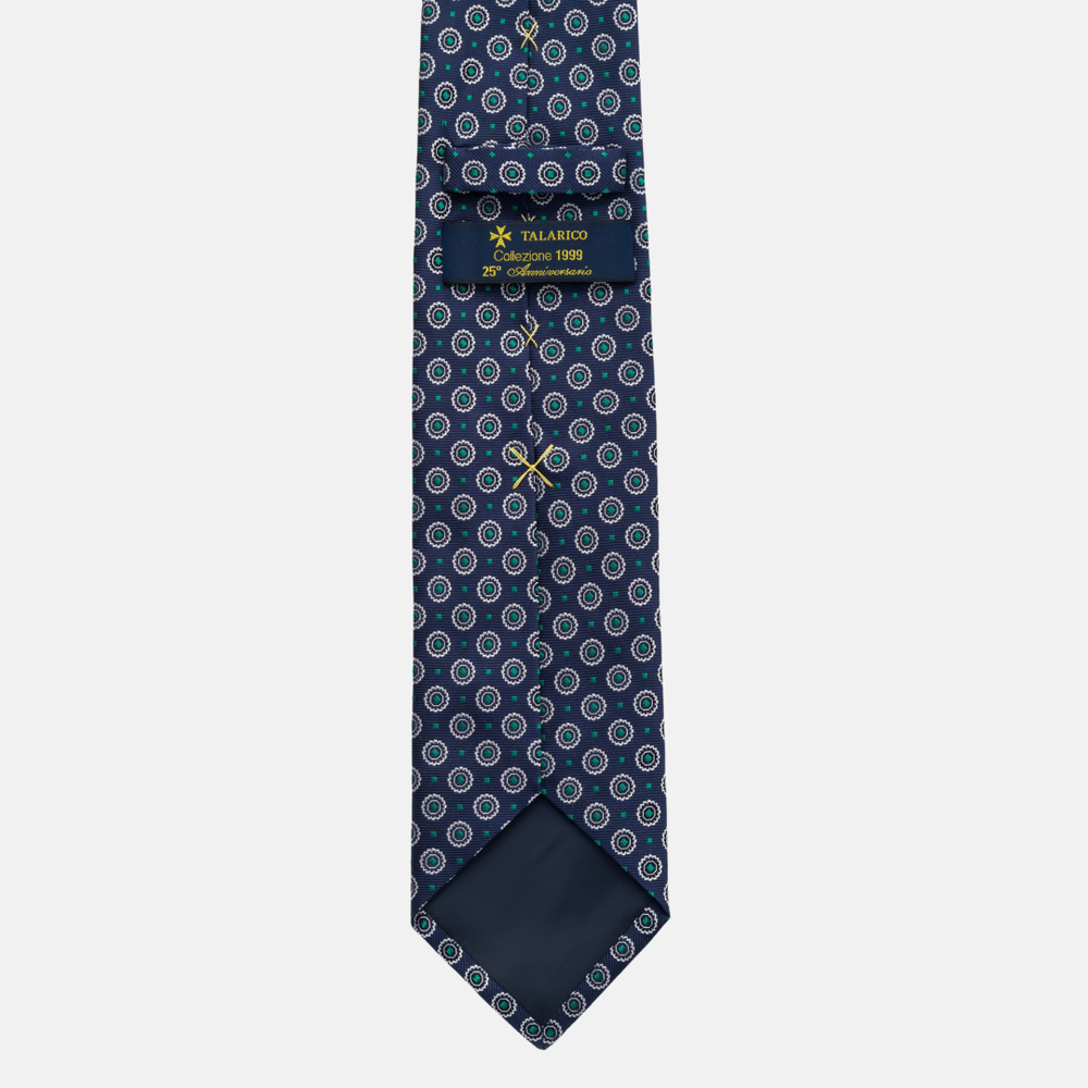 Cravatta Collezione 1999 in Seta Pesante Blu Verde Fantasia Geometrica