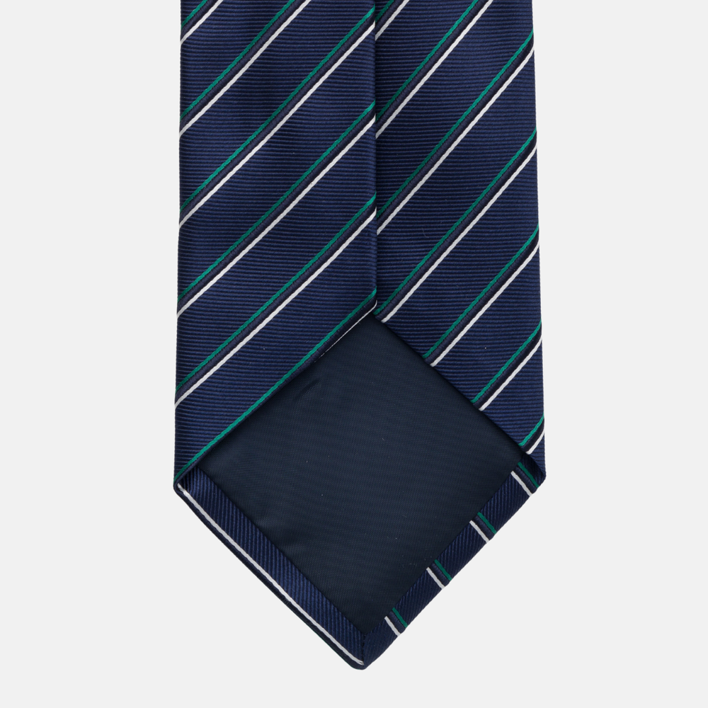 Cravatta Collezione 1999 in Seta Pesante con Righe Sottili Blu Verde JD014