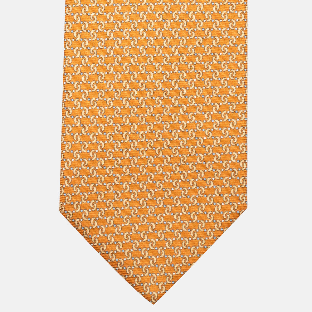 3-Fold Silk Tie, Geometric Pattern, Orange - JA056669-5