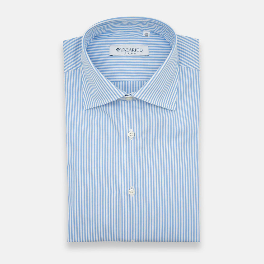 Camicia Talarico in Cotone Bianco-Celeste a Righe Sottili TE101905