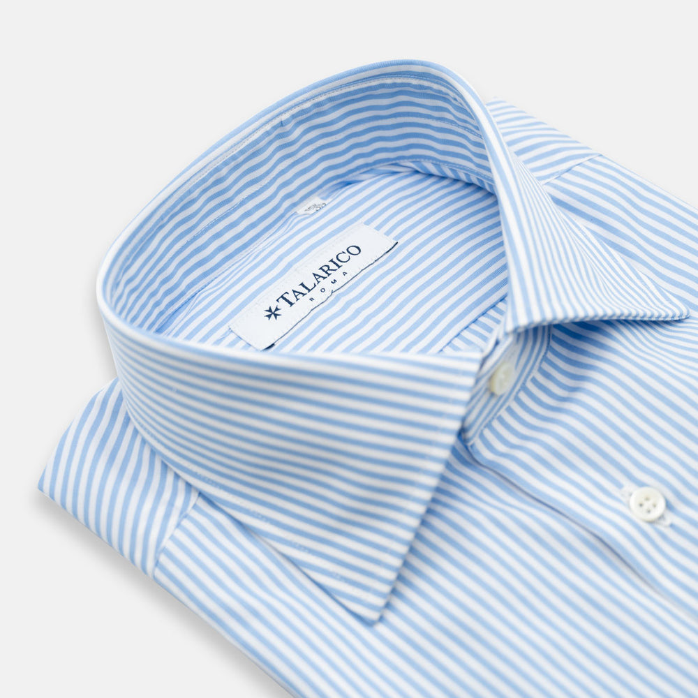 Camicia Talarico in Cotone Bianco-Celeste a Righe Sottili TE101905