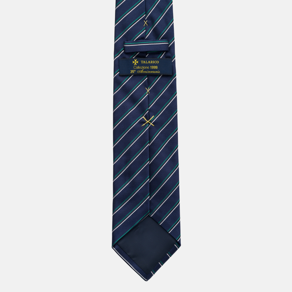 Cravatta Collezione 1999 in Seta Pesante con Righe Sottili Blu Verde JD014
