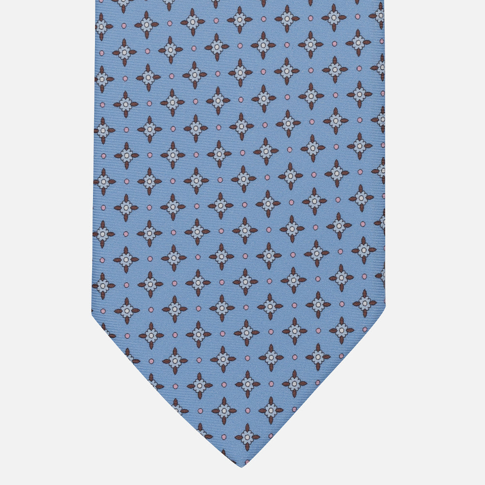 Cravatta Collezione 1999 in Seta Twill Fantasia Floreale, Azzurro Celeste JD021