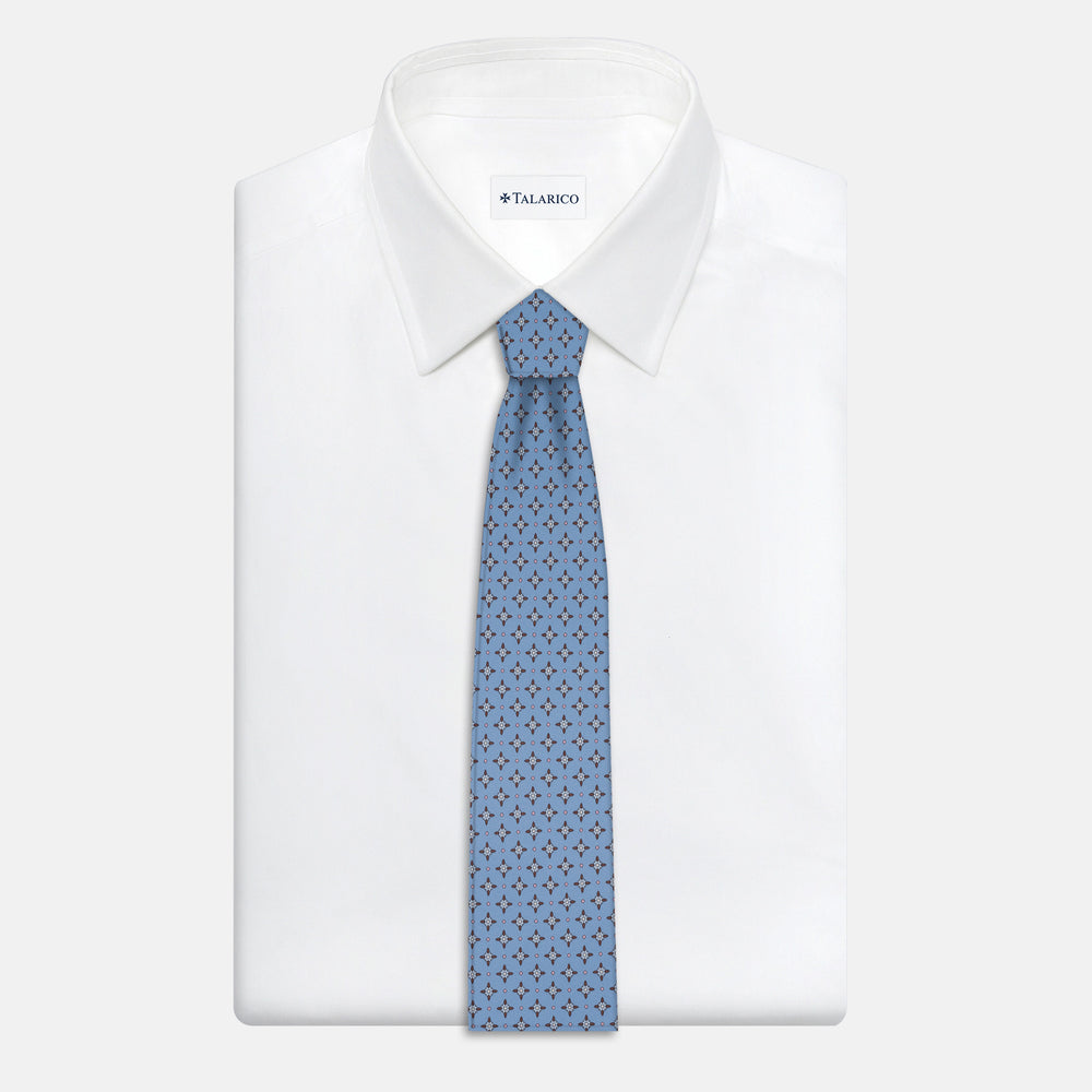Cravatta Collezione 1999 in Seta Twill Fantasia Floreale, Azzurro Celeste JD021