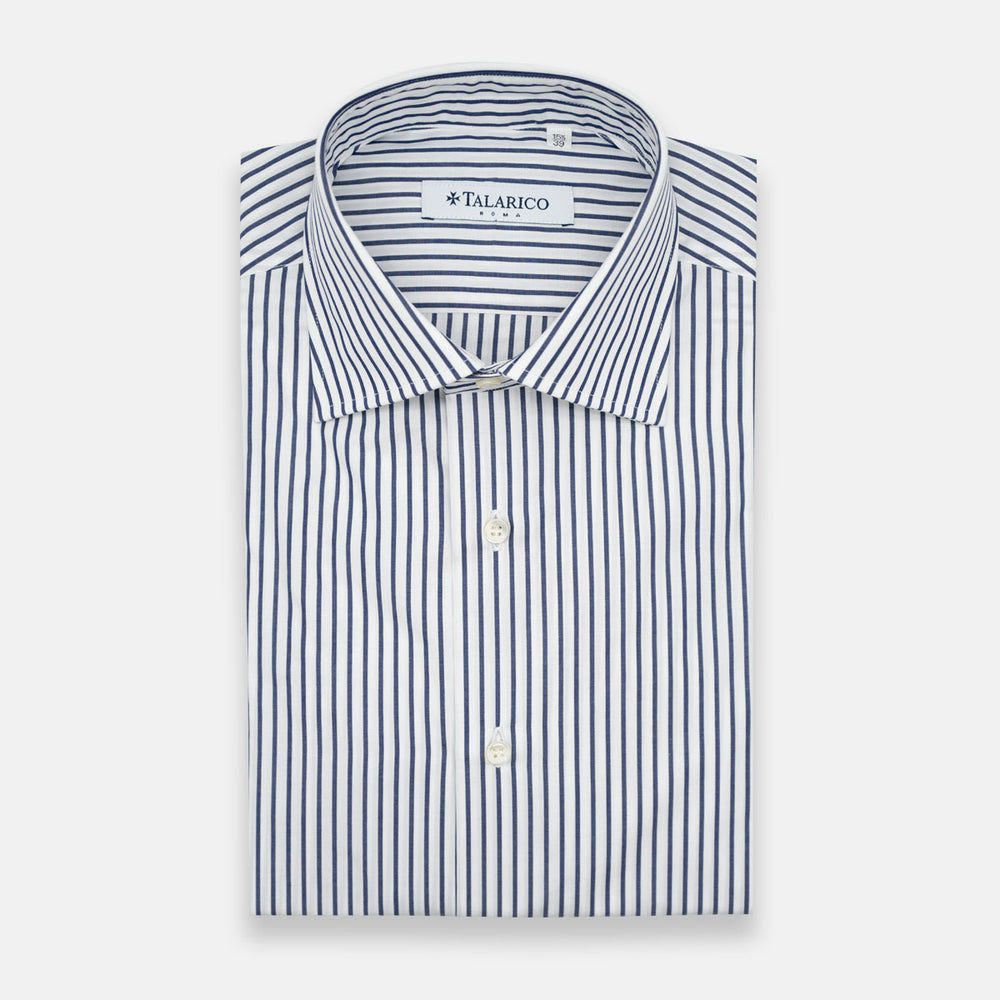 Camicia Talarico in Cotone Bianco-Blu a Righe Sottili (TE101906)