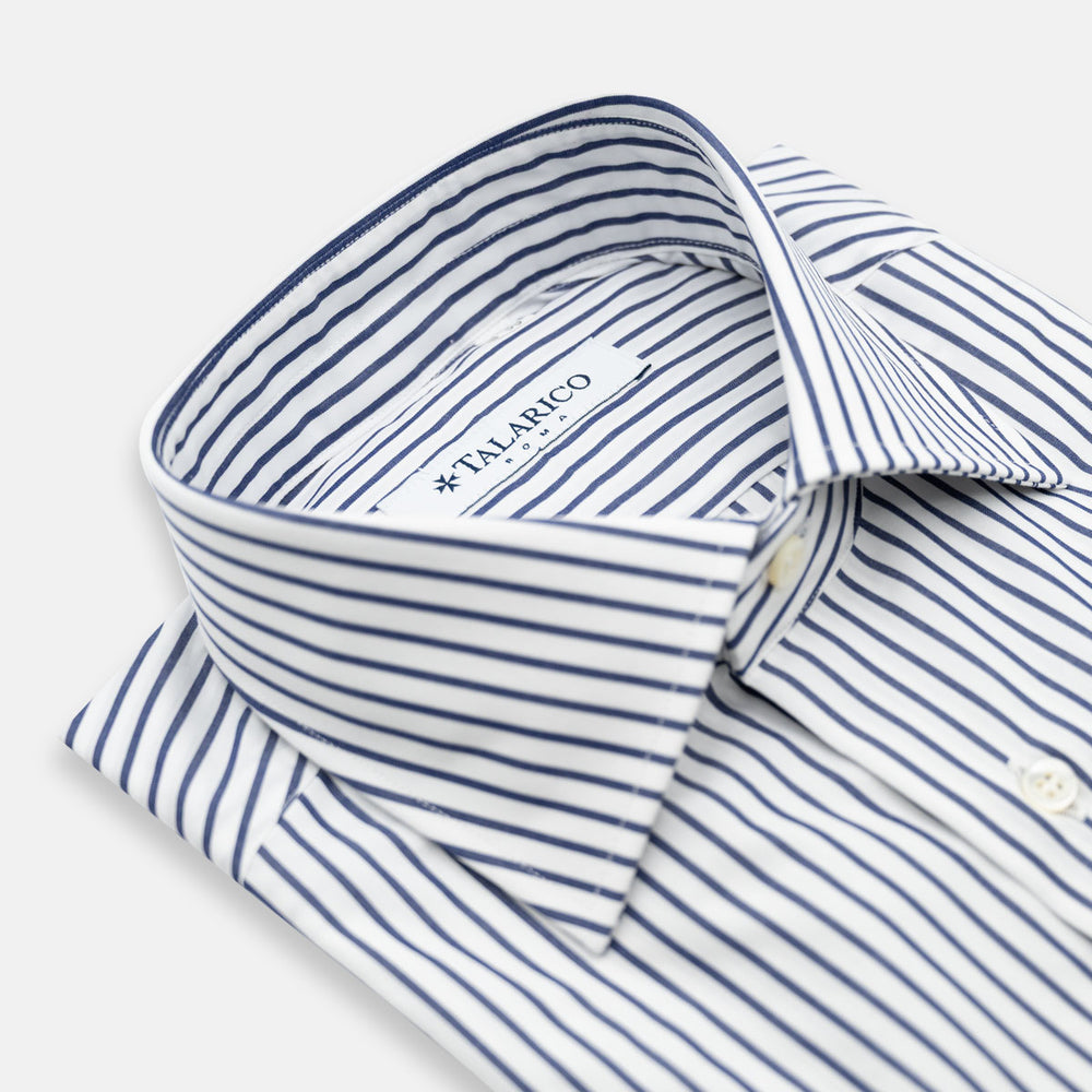 Camicia Talarico in Cotone Bianco-Blu a Righe Sottili (TE101906)