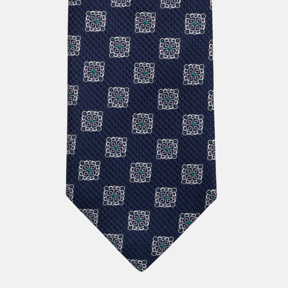 Cravatta Collezione 1999 in Seta Pesante Blu Verde Fantasia Geometrica