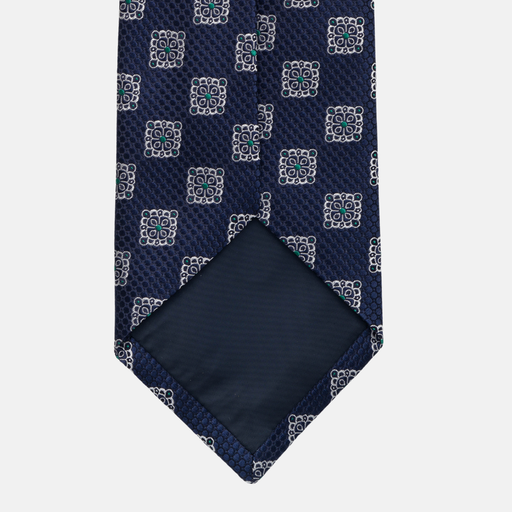 Cravatta Collezione 1999 in Seta Pesante Blu Verde Fantasia Geometrica