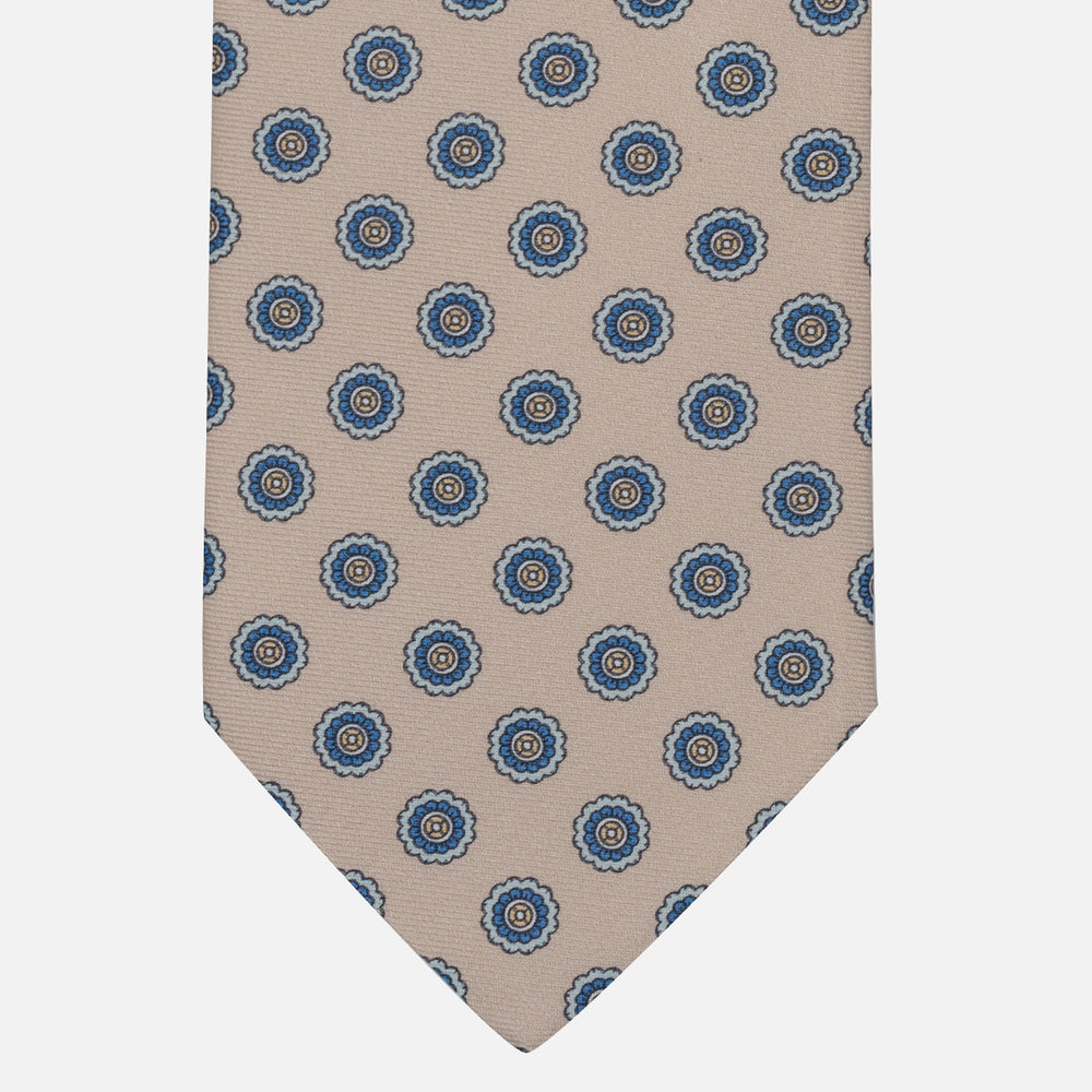Cravatta Collezione 1999 in Seta Twill Fantasia Floreale, Beige Azzurro JD024