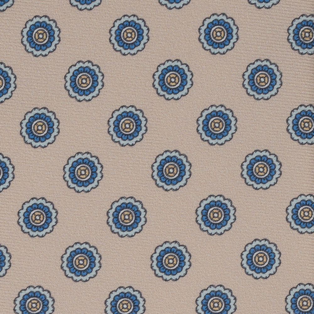 Cravatta Collezione 1999 in Seta Twill Fantasia Floreale, Beige Azzurro JD024