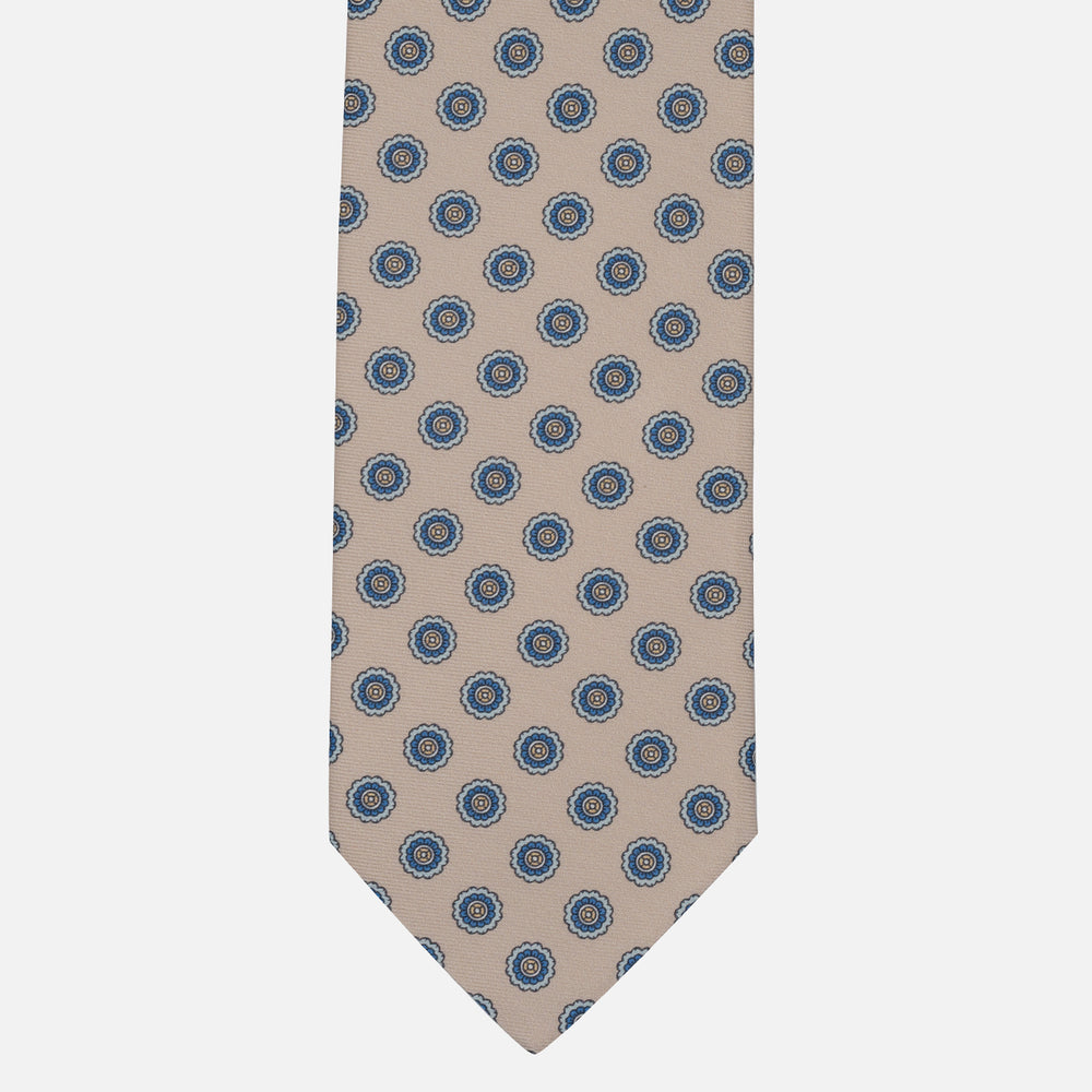Cravatta Collezione 1999 in Seta Twill Fantasia Floreale, Beige Azzurro JD024