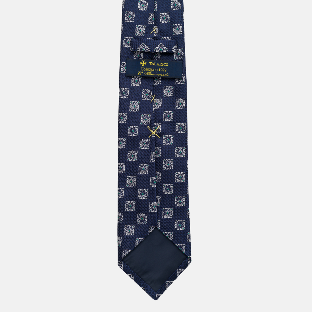Cravatta Collezione 1999 in Seta Pesante Blu Verde Fantasia Geometrica