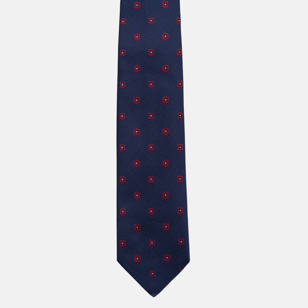 Cravatta Collezione 1999 in Seta Pesante Blu Rosso Fantasia Fiori JD10