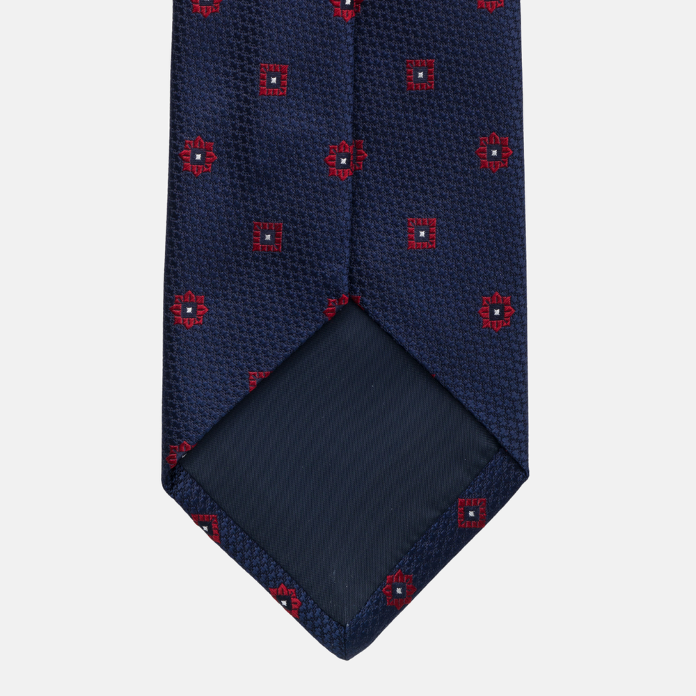 Cravatta Collezione 1999 in Seta Pesante Blu Rosso Fantasia Fiori JD10