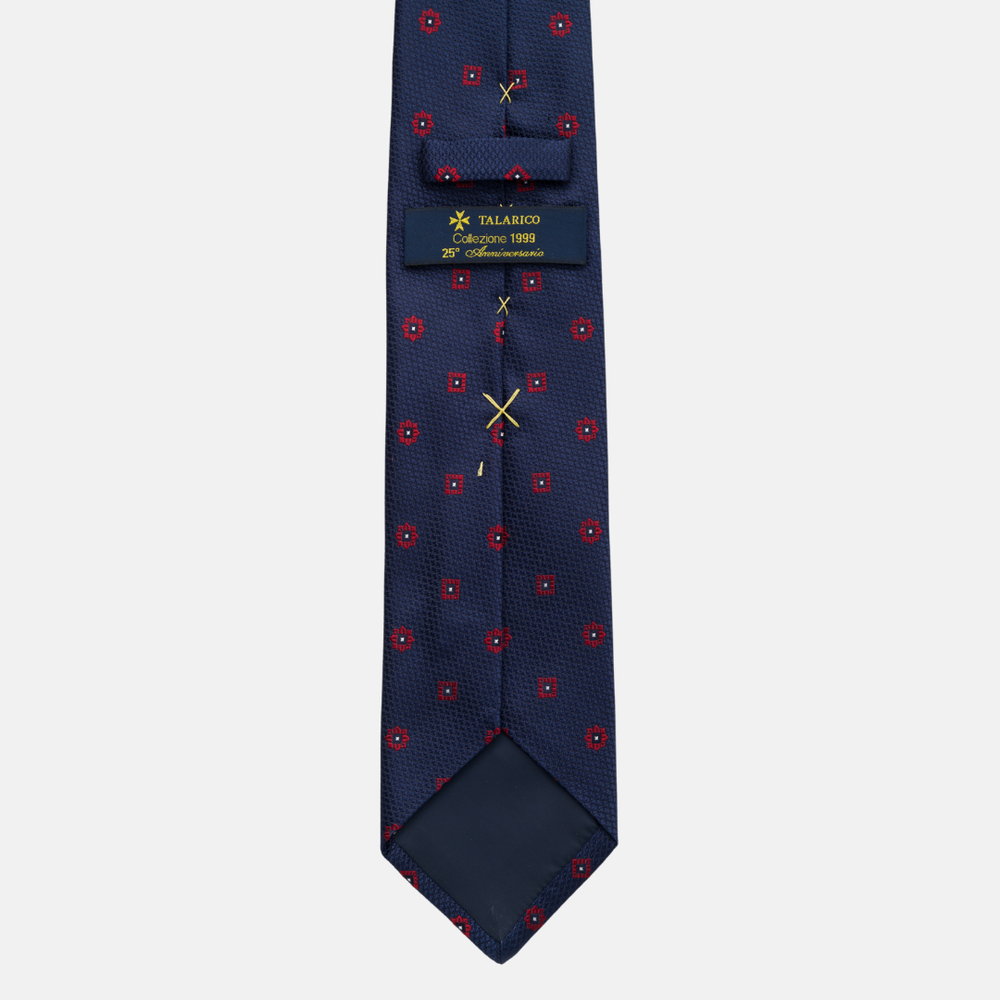 Cravatta Collezione 1999 in Seta Pesante Blu Rosso Fantasia Fiori JD10