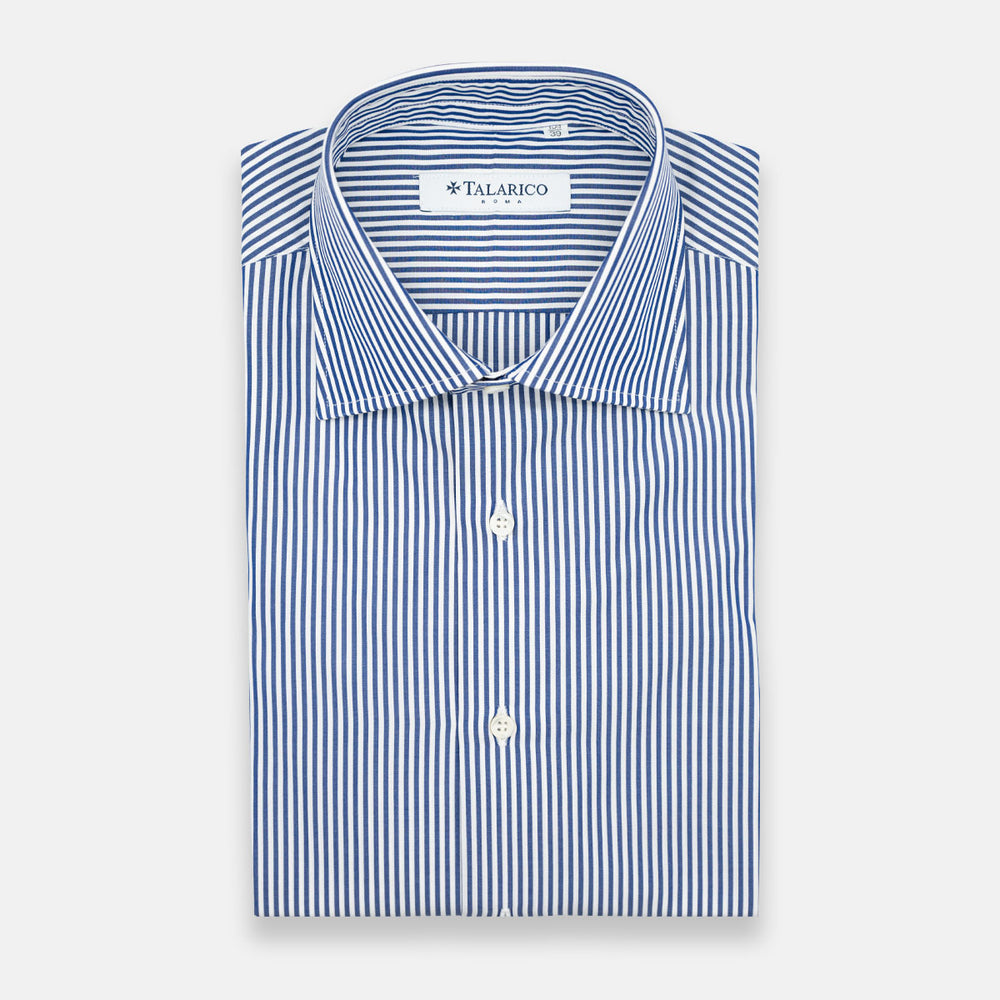 Camicia Talarico in Cotone Bianco-Blu a Righe Sottili (TE101908)