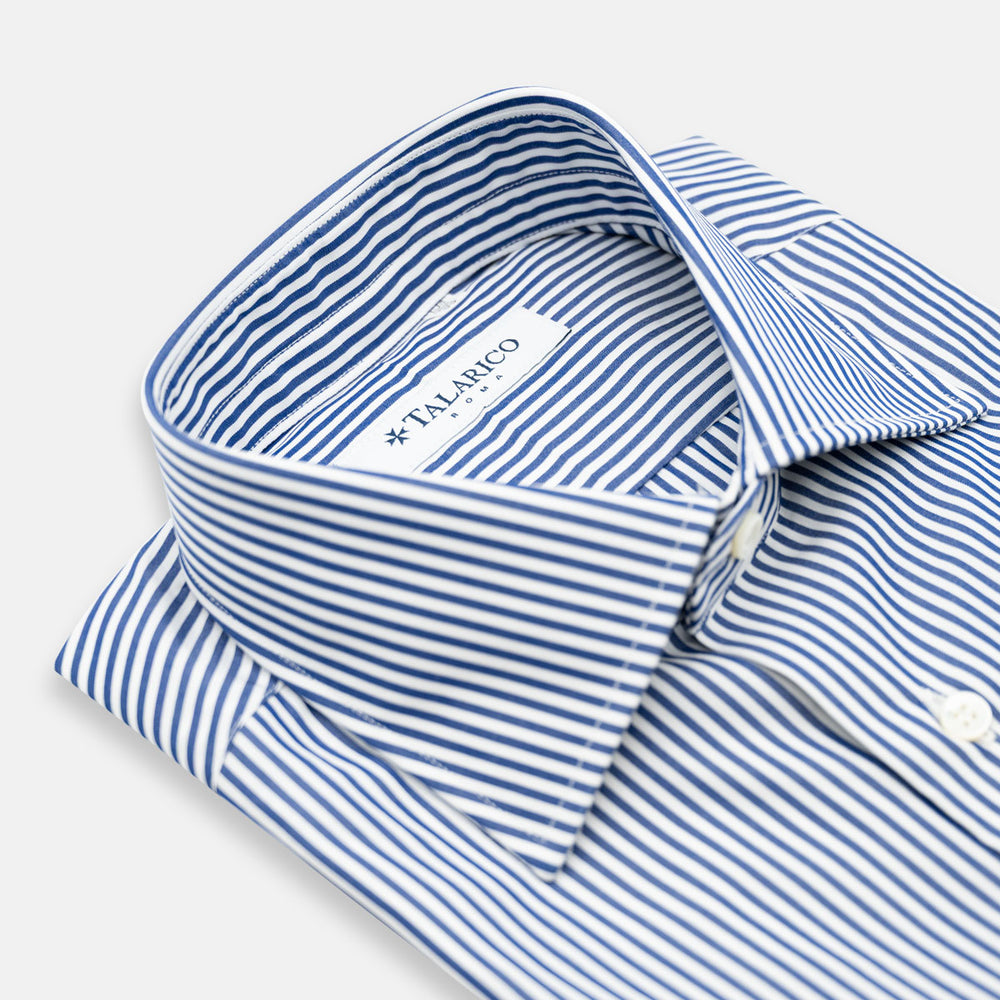 Camicia Talarico in Cotone Bianco-Blu a Righe Sottili (TE101908)