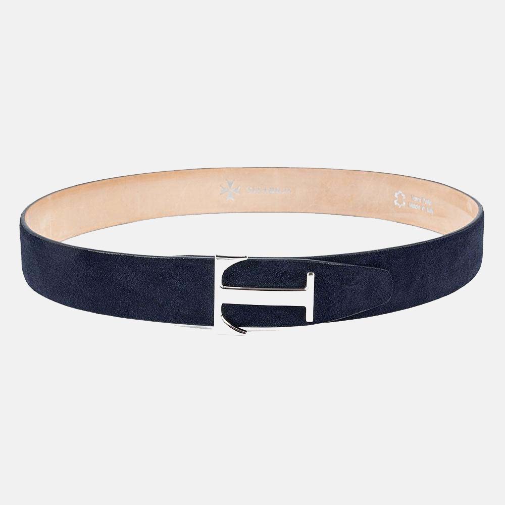 Cintura in Pelle Nabuk Blu con Iconica Fibbia a "T" | Eccellenza Artigianale