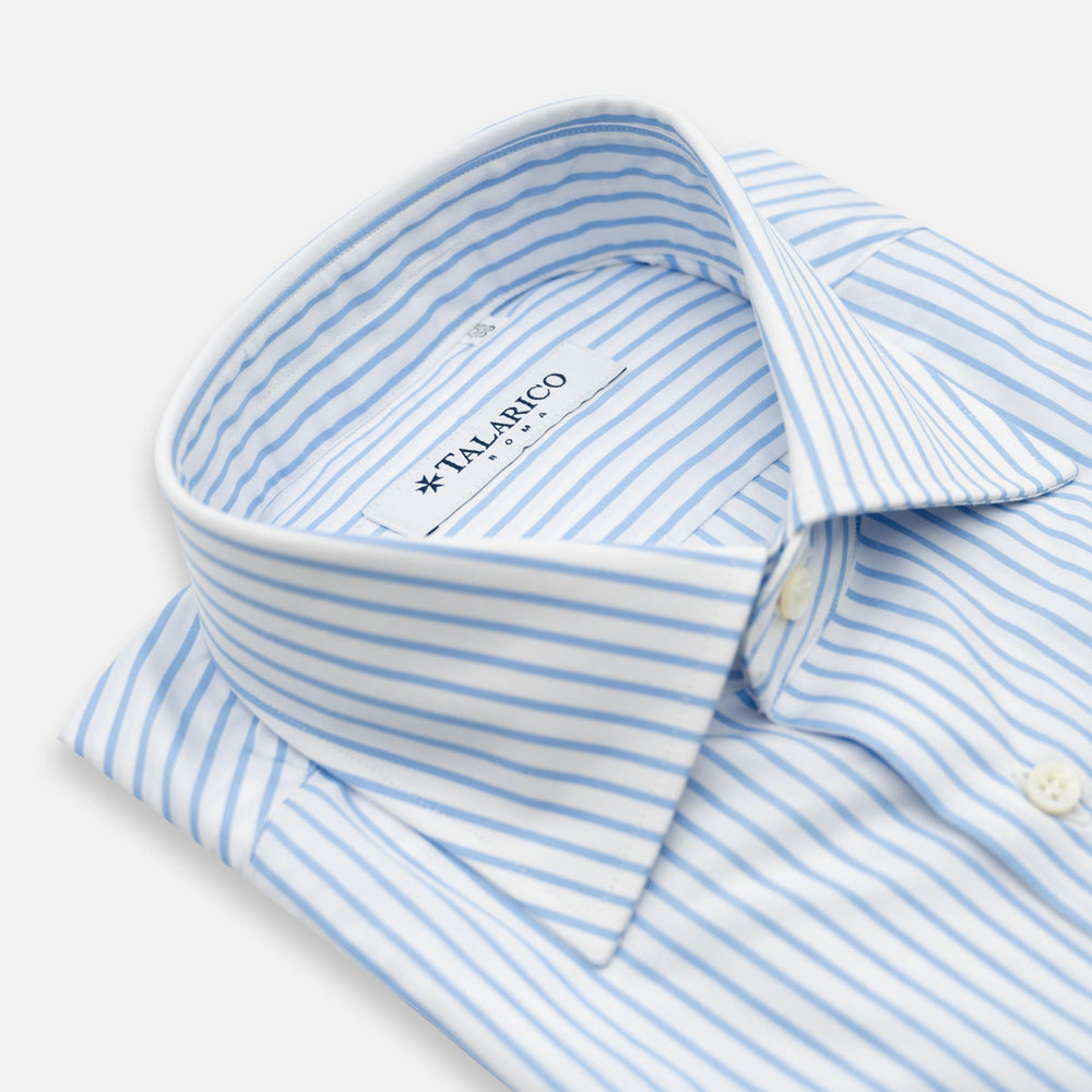 Camicia  Talarico in Cotone Bianco-Celeste a Righe Sottili (TE101909)