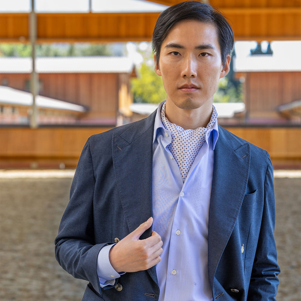 Ascot Sartoriale in Pura Seta Twill | Fatto a Mano - Fantasia Geometrica Bianco