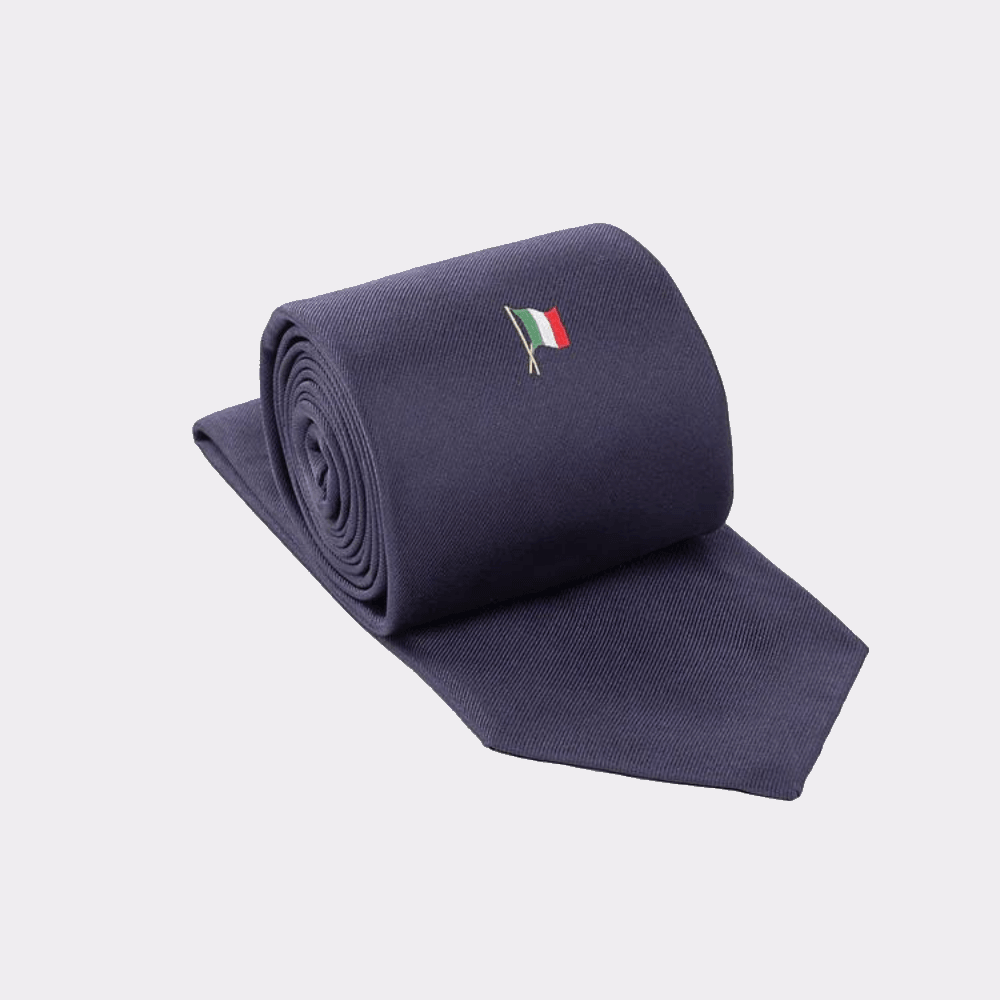 Cravatta 3 Pieghe in Seta Blu Con Bandiera Tricolore del Presidente