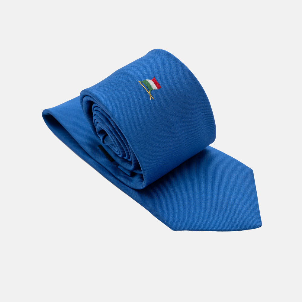 Cravatta 3 Pieghe in Seta Azzurra Con Bandiera Tricolore