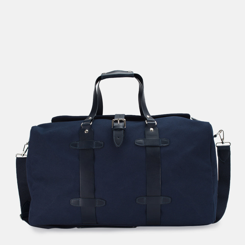 Borsone In Canvas Blu Marco Polo Con Manici e Dettagli In Pelle Bovina Blu