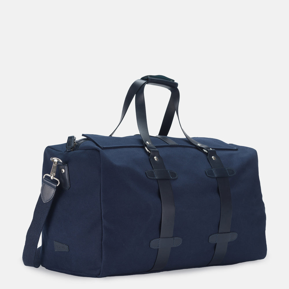 Borsone In Canvas Blu Marco Polo Con Manici e Dettagli In Pelle Bovina Blu