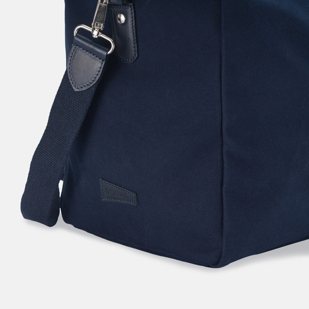 Borsone In Canvas Blu Marco Polo Con Manici e Dettagli In Pelle Bovina Blu