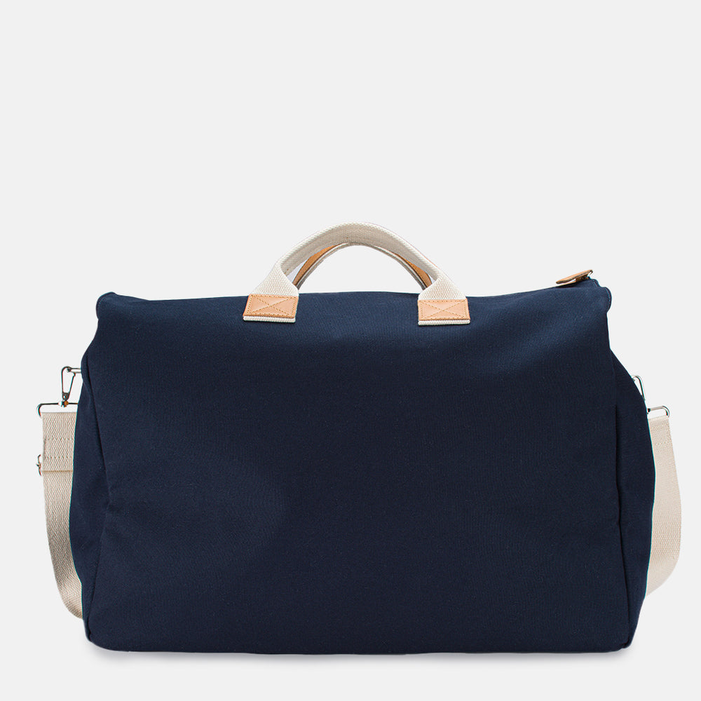 Borsone In Canvas Blu Miami Con Manici Bicolore In Pelle Bianco e Cuoio