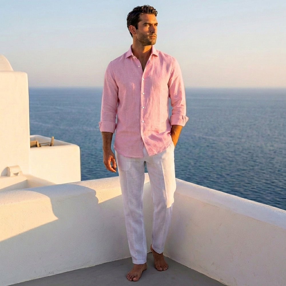 Camicia In Lino collo alla Francese Rosa