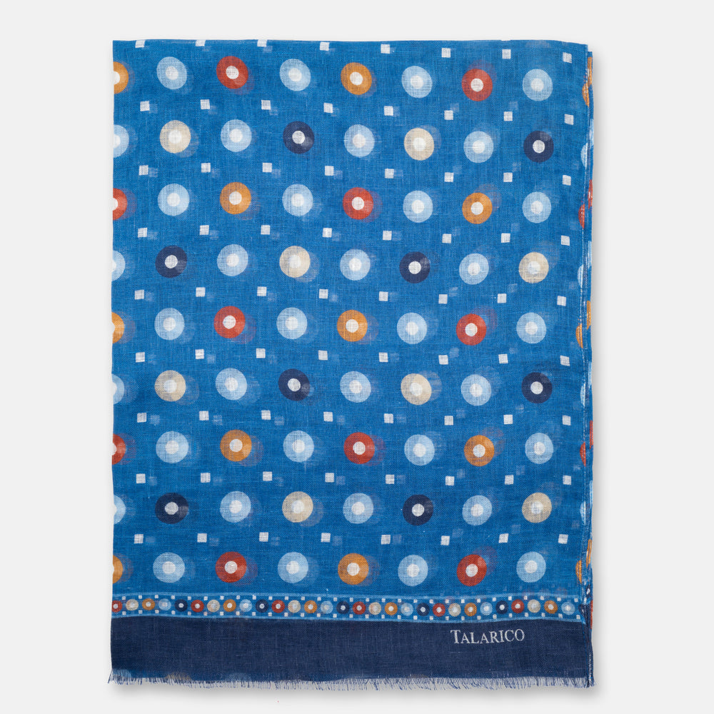 Sciarpa Coprispalle Capalbio in Puro Lino Azzurro con Cerchi Colorati | Made in Italy