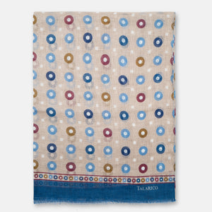 Capalbio Shawl/Scarf in Pure Beige Linen with Colored Circles | Made in Italy