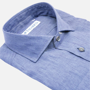 Camicia In Lino Collo alla Francese Celeste