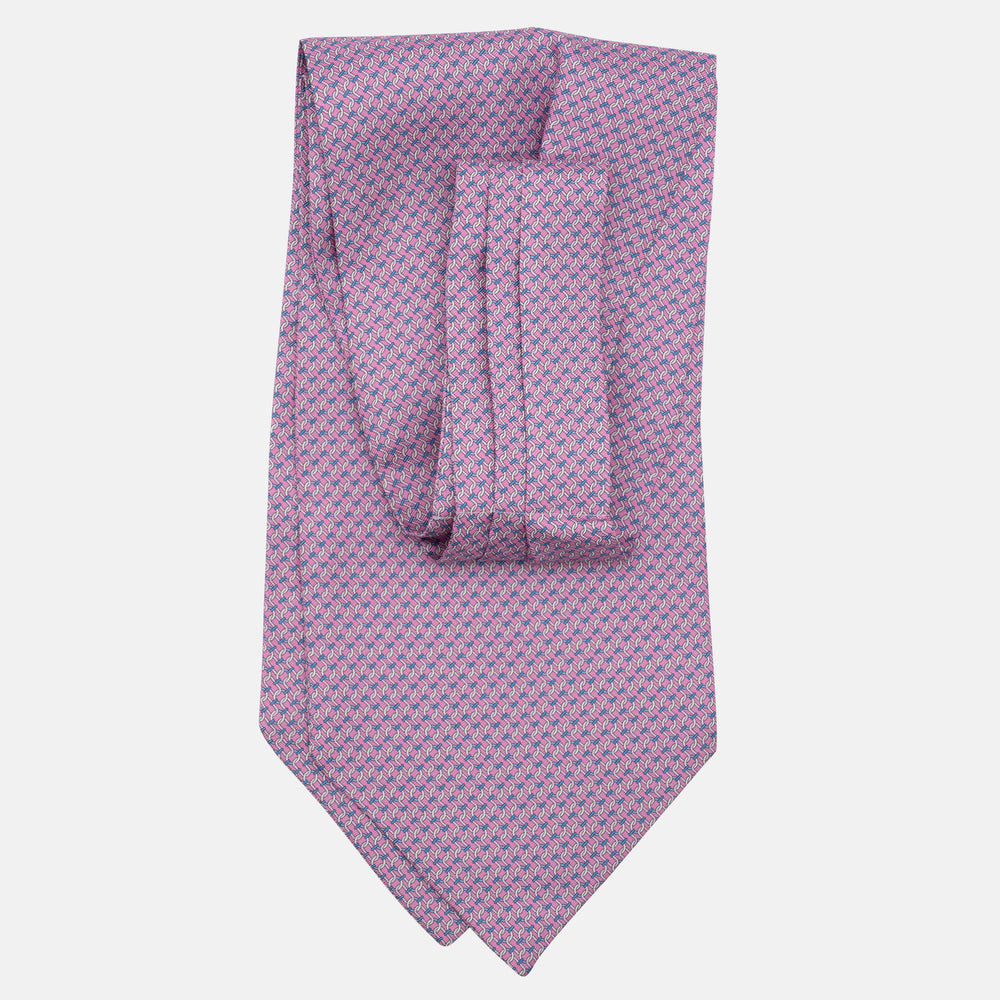 Ascot Sartoriale in Pura Seta Twill | Fatto a Mano -  Fantasia Concatenata Rosa Celeste